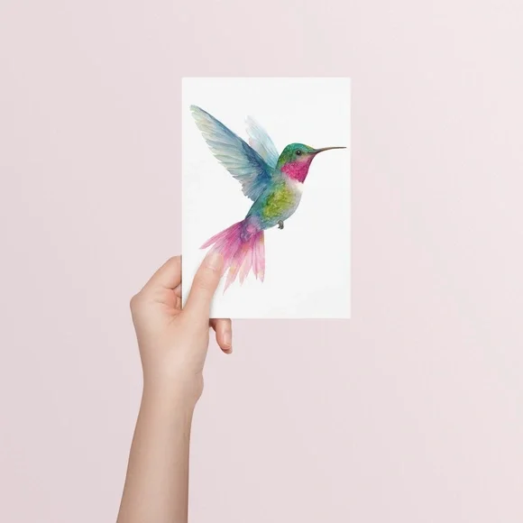 Watercolor Hummingbird Wall Art Print, Unframed - Enchanting Nature-Inspired - Picture 5 of 6